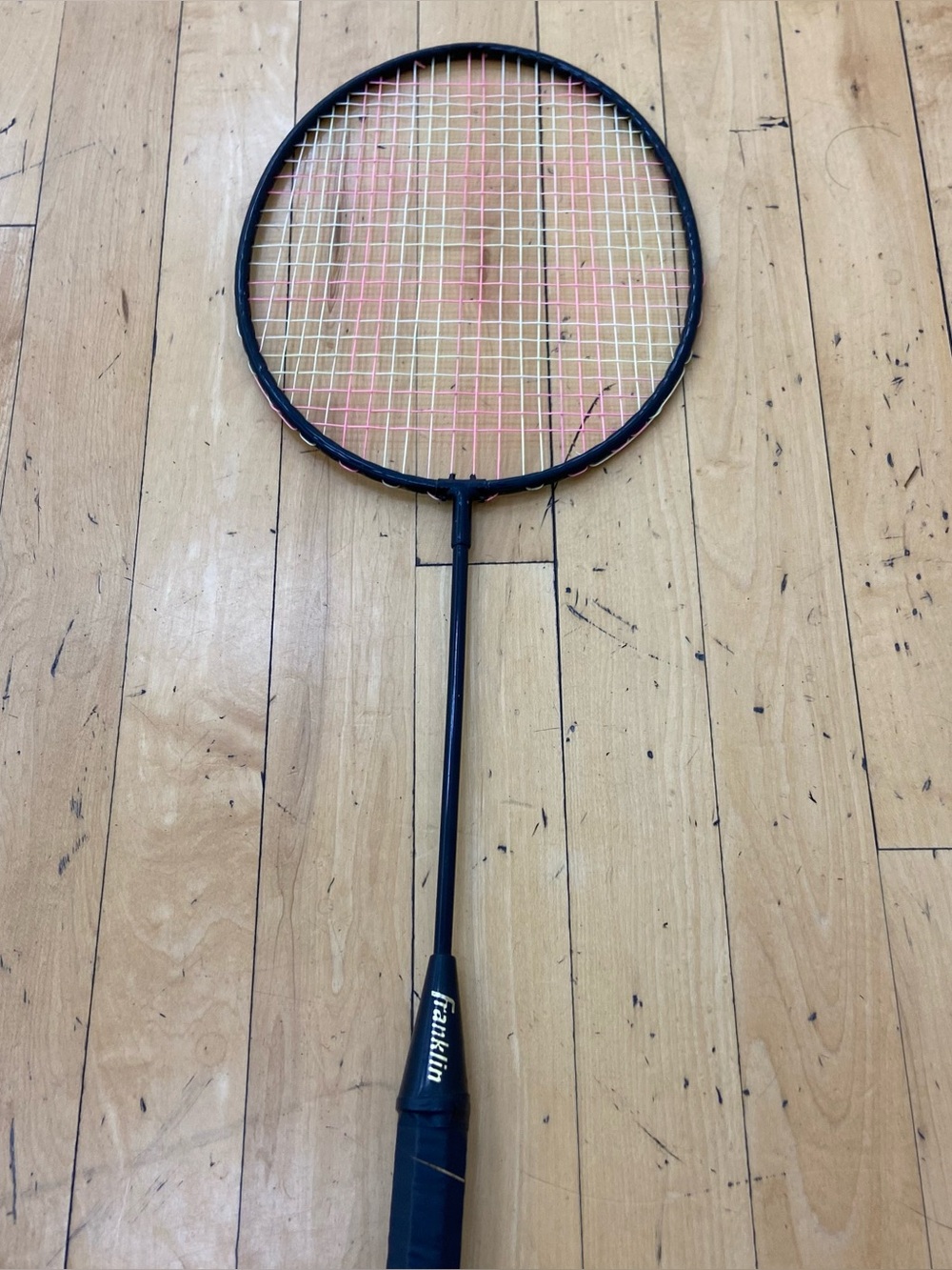 Franklin Black Badminton Racket with Pink/Yellow Strings